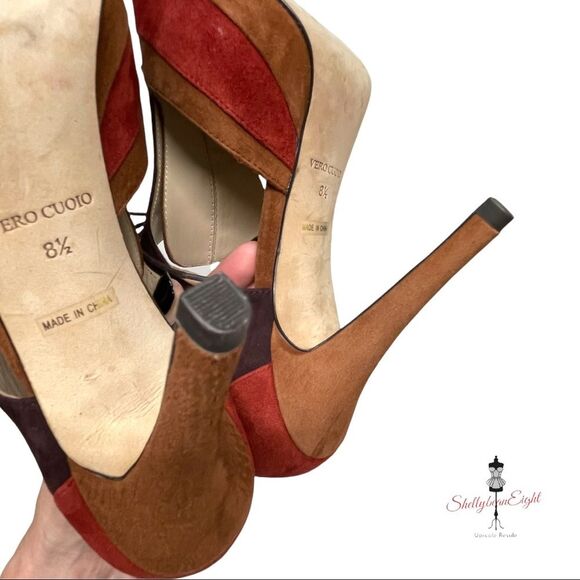 BARNEYS New York Suede Leather Colorblock Lace Up Peep Toe Heels Pumps 8.5 - Picture 15 of 16